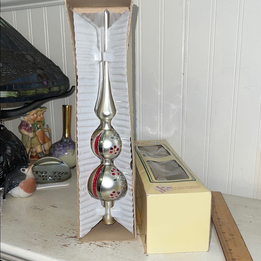 Vintage Mercury Glass hand decorated Christmas Tree topper 13”